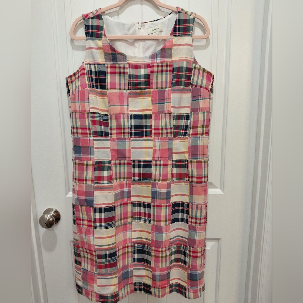 L.L. Bean Pink Multi-Plaid Midi Sundress #0635